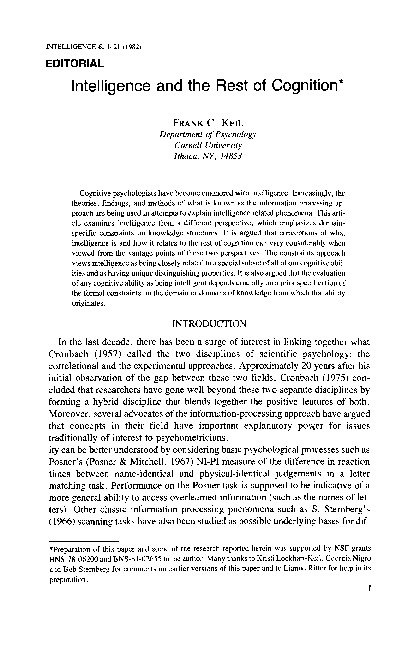 (PDF) Intelligence and the rest of cognition