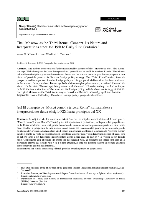 (PDF) The Moscow as the Third Rome Concept: Its Nature and ...