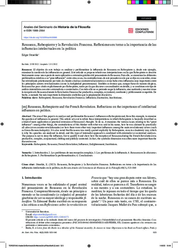 (PDF) Rousseau, Robespierre y la Revolución Francesa. Reflexiones en ...