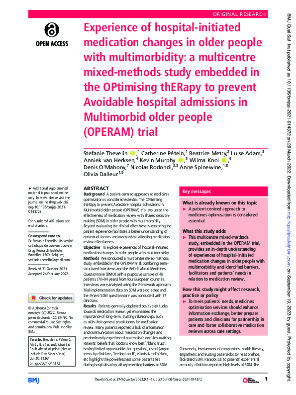 (PDF) Experience of hospital-initiated medication changes in older ...