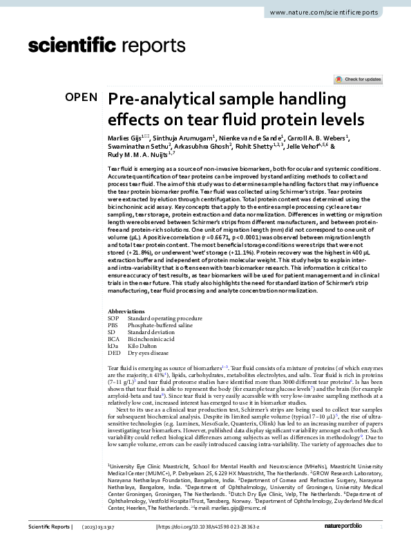 (PDF) Pre-analytical sample handling effects on tear fluid protein levels