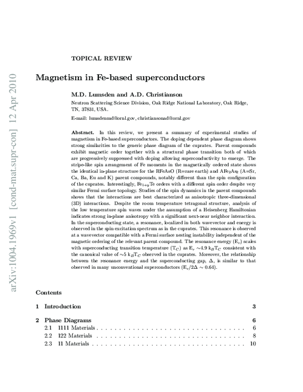 (PDF) Magnetism in Fe-based superconductors