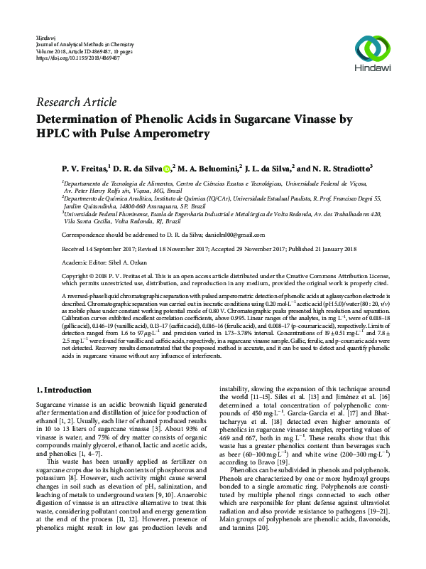 (PDF) Determination of Phenolic Acids in Sugarcane Vinasse by HPLC with ...