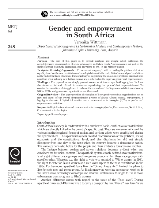 (PDF) Gender and empowerment in South Africa