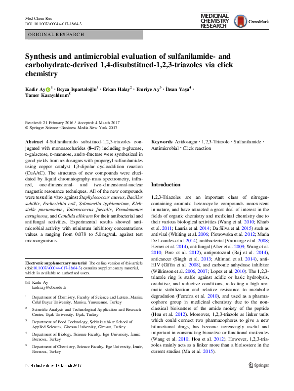 (PDF) Synthesis and antimicrobial evaluation of sulfanilamide- and ...