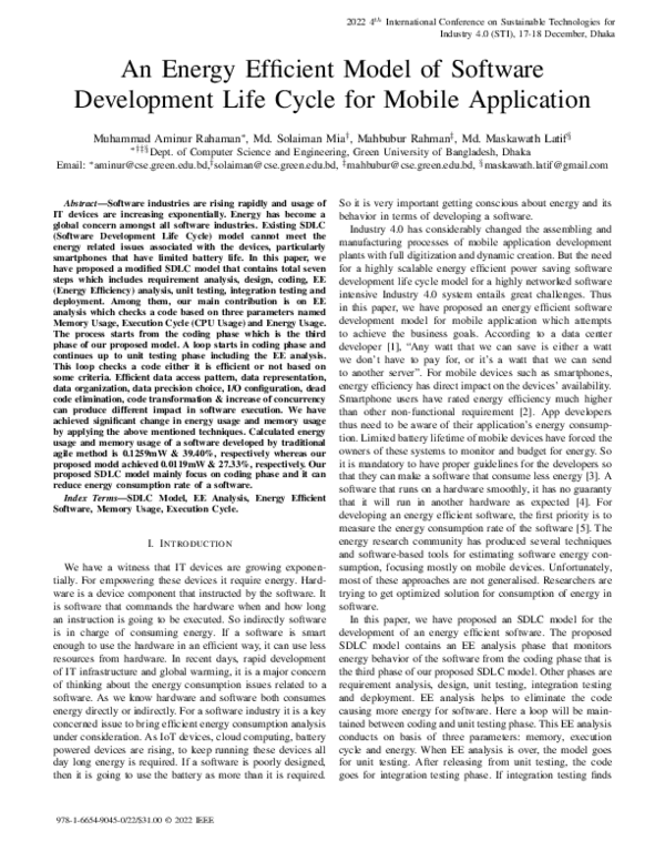(PDF) An Energy Efficient Model of Software Development Life Cycle for ...
