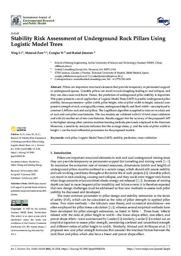 (PDF) Stability Risk Assessment of Underground Rock Pillars Using ...