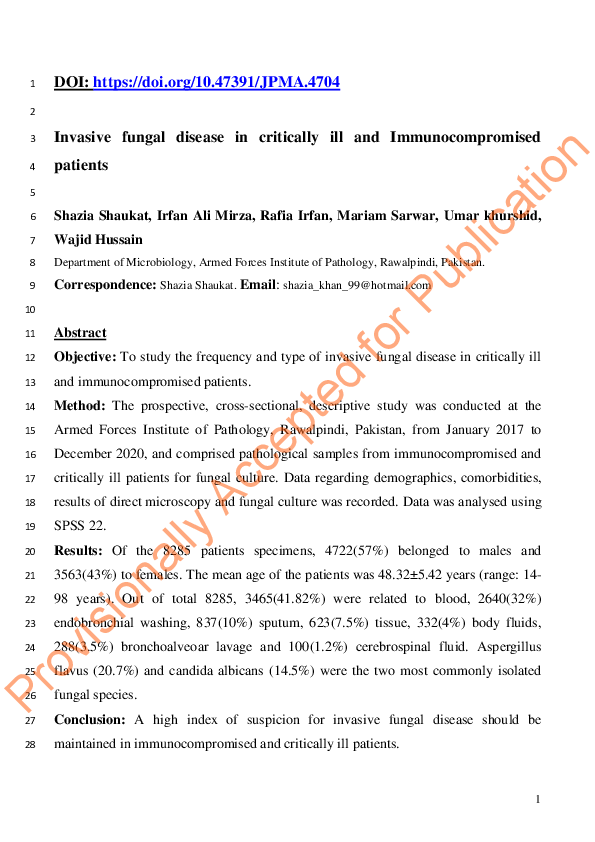(PDF) Invasive fungal disease in critically ill and Immunocompromised ...
