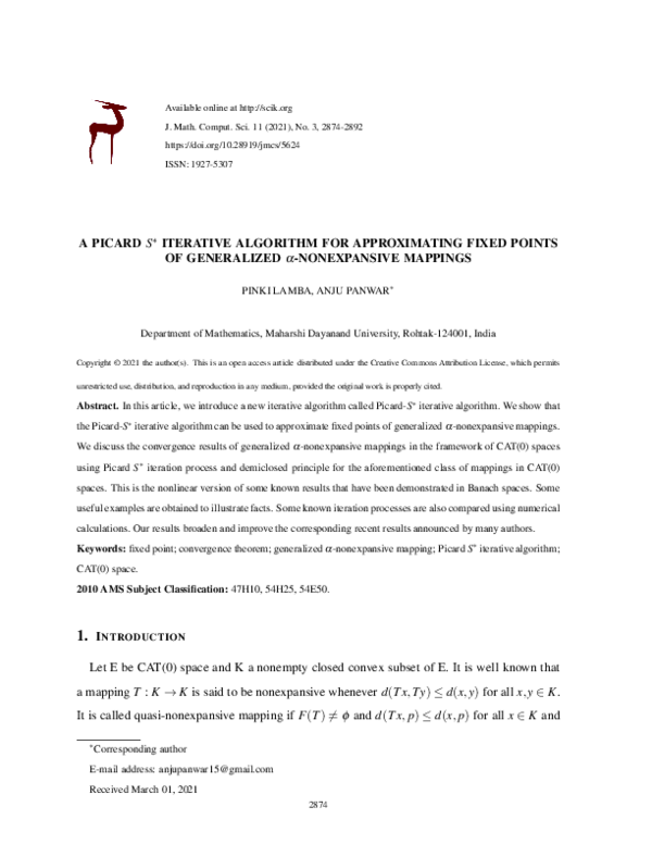 (PDF) A Picard S∗ iterative algorithm for approximating fixed points of ...
