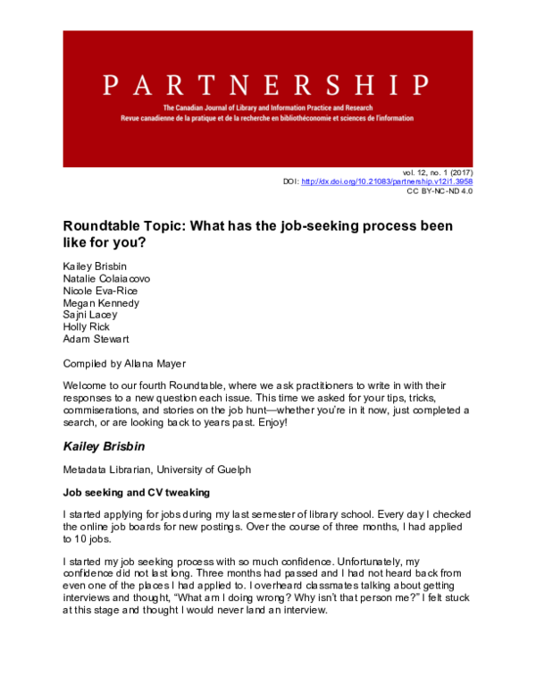 (PDF) Roundtable Topic: What has the job-seeking process been like for you?