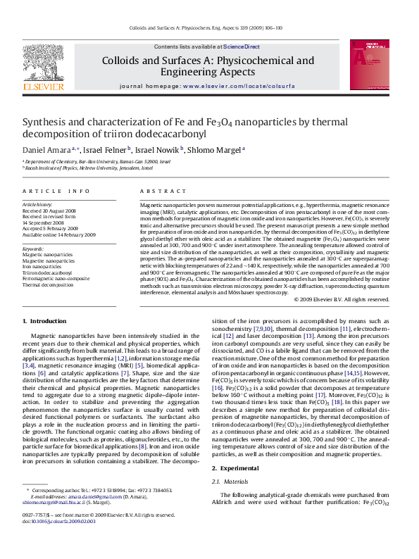 (PDF) Synthesis and characterization of Fe and Fe3O4 nanoparticles by ...