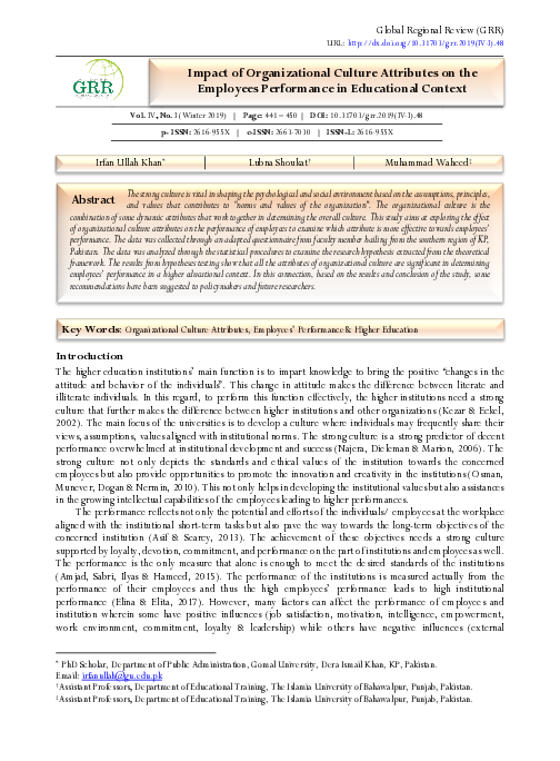 (PDF) Impact of Organizational Culture Attributes on the Employees ...
