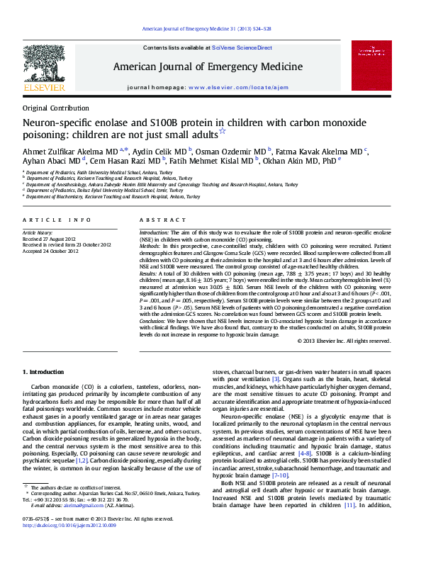 (PDF) Neuron-specific enolase and S100B protein in children with carbon ...