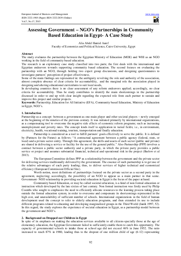 (PDF) Assessing Government – NGO’s Partnerships in Community Based ...