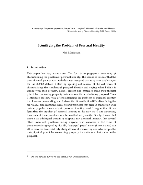  pdf identifying the problem of personal identity ned markosian
