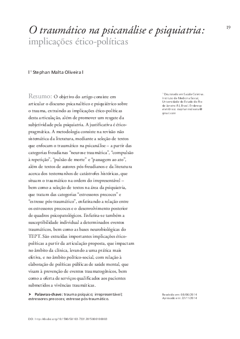 (PDF) O traumático na psicanálise e psiquiatria: implicações ético ...