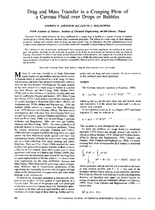 (PDF) Drag and mass transfer in a creeping flow of a carreau fluid over ...