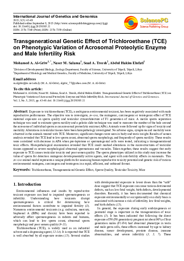 (PDF) Transgenerational Genetic Effect of Trichloroethane (TCE) on ...