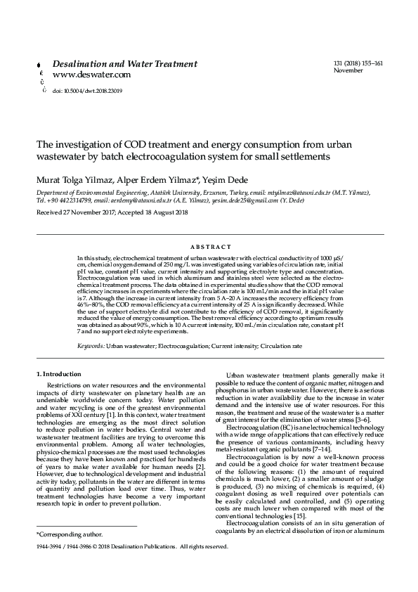 (PDF) The investigation of COD treatment and energy consumption from ...