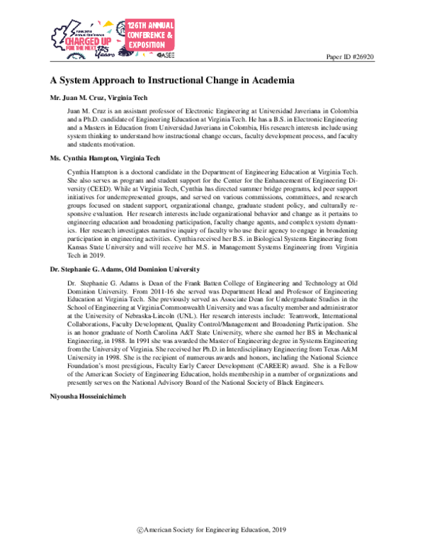 (PDF) A System Approach to Instructional Change in Academia