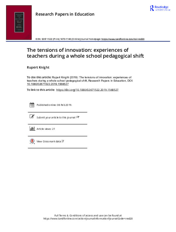 (PDF) The tensions of innovation: experiences of teachers during a ...