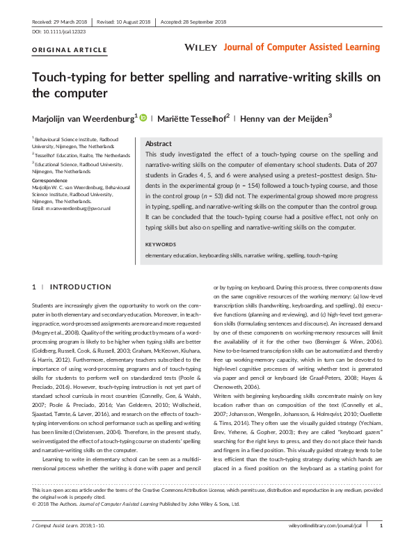 (PDF) Touch-typing for better spelling and narrative-writing skills on ...