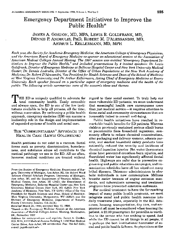 (PDF) Emergency Department Initiatives to Improve the Public Health
