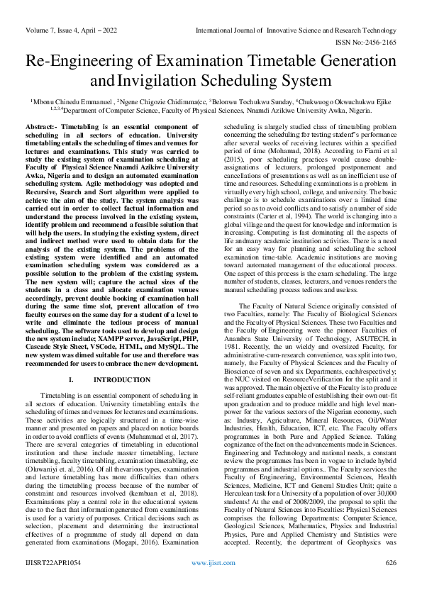 (PDF) Re-Engineering of Examination Timetable Generation and ...