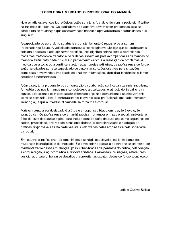 (PDF) TECNOLOGIA E MERCADO: O PROFISSIONAL DO AMANHÃ