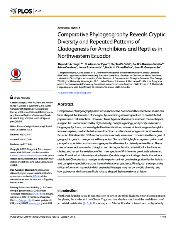 (PDF) Comparative Phylogeography Reveals Cryptic Diversity and Repeated ...