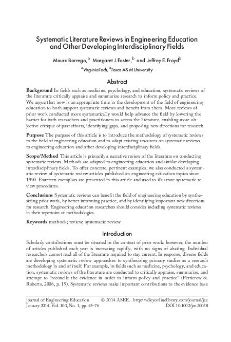 (PDF) Systematic Literature Reviews in Engineering Education and Other ...