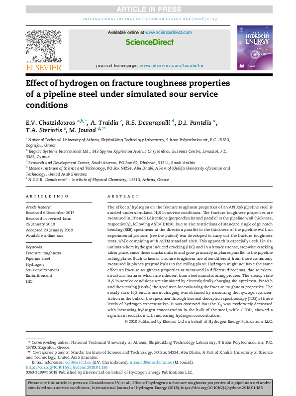 (PDF) Effect of hydrogen on fracture toughness properties of a pipeline ...