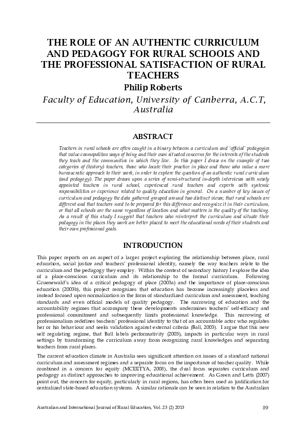(PDF) The Role of an Authentic Curriculum and Pedagogy for Rural ...