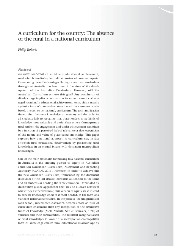(PDF) A curriculum for the country: The absence of the rural in a ...