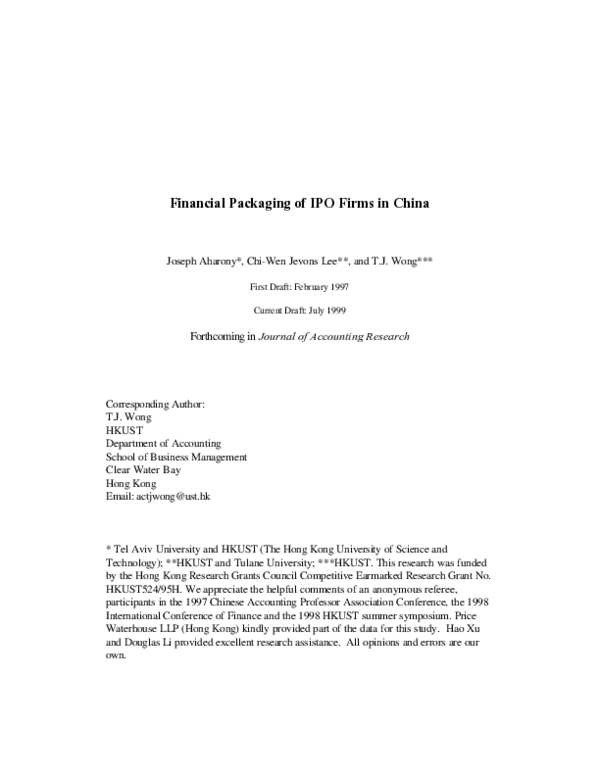(PDF) Financial Packaging of IPO Firms in China