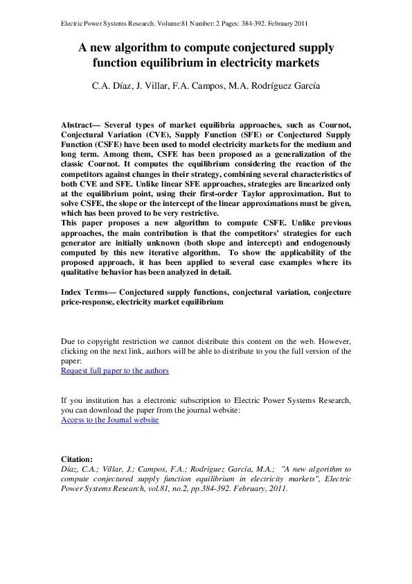 (PDF) A new algorithm to compute conjectured supply function