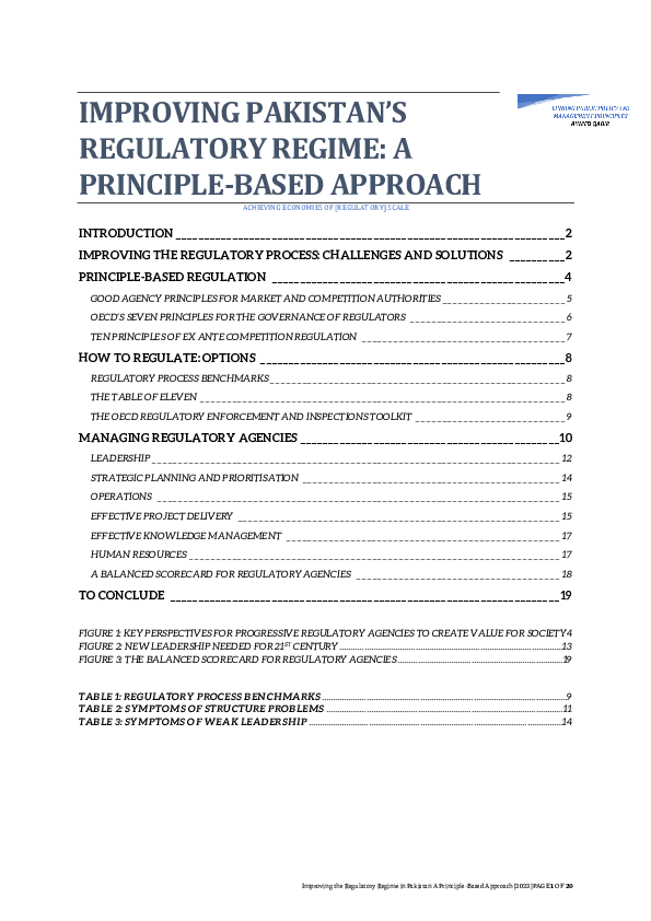(PDF) IMPROVING PAKISTAN'S REGULATORY REGIME: A PRINCIPLE-BASED APPROACH