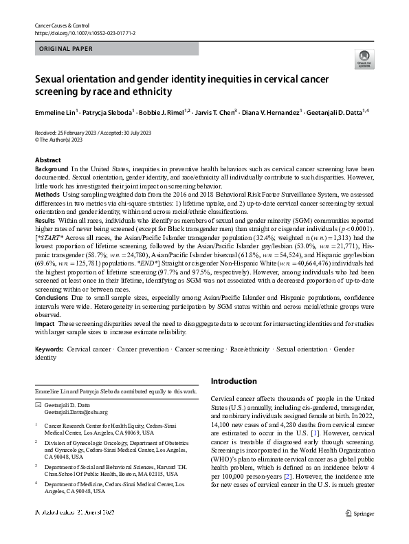 (PDF) Sexual orientation and gender identity inequities in cervical ...