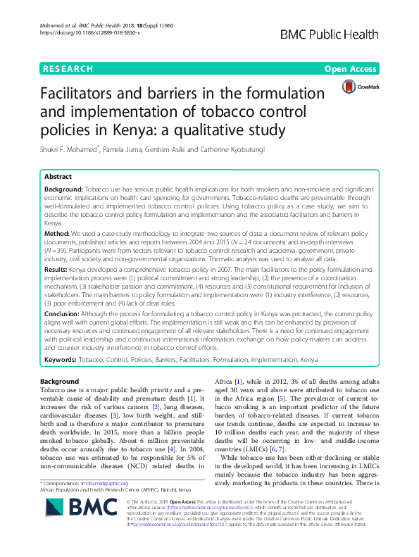 (PDF) Facilitators and barriers in the formulation and implementation ...