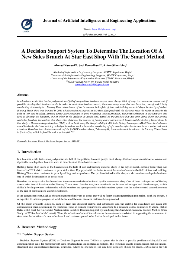 (PDF) A Decision Support System To Determine The Location Of A New ...