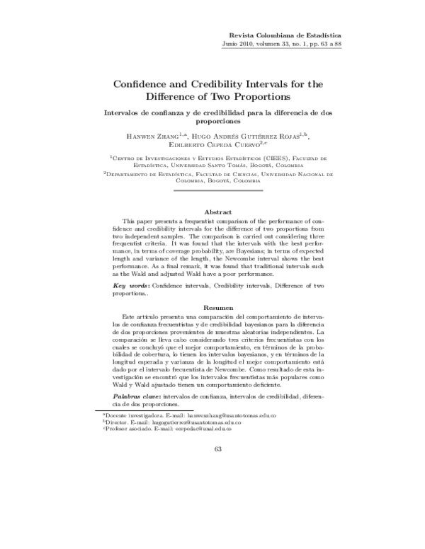 (PDF) Confidence and Credibility Intervals for the Difference of Two ...