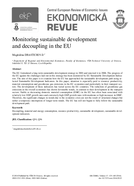 (PDF) Monitoring sustainable development and decoupling in the EU