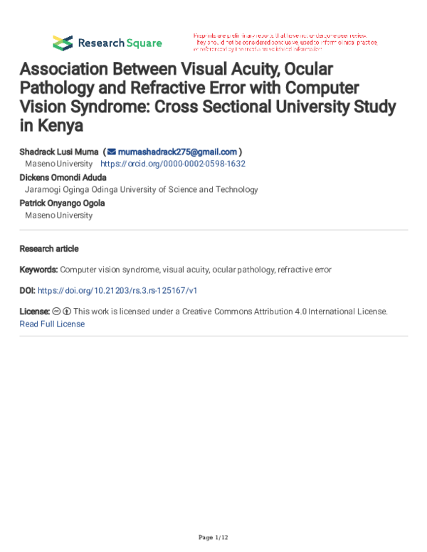 (PDF) Association Between Visual Acuity, Ocular Pathology and ...