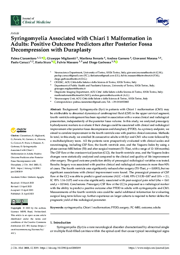 (PDF) Syringomyelia Associated with Chiari 1 Malformation in Adults ...