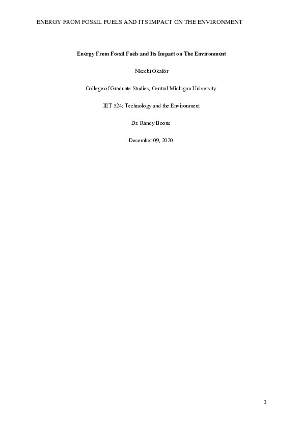 (PDF) Energy From Fossil Fuels and Its Impact on The Environment