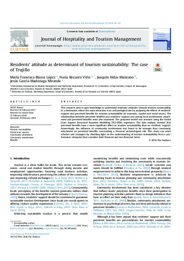 (PDF) Residents' attitude as determinant of tourism sustainability: The ...