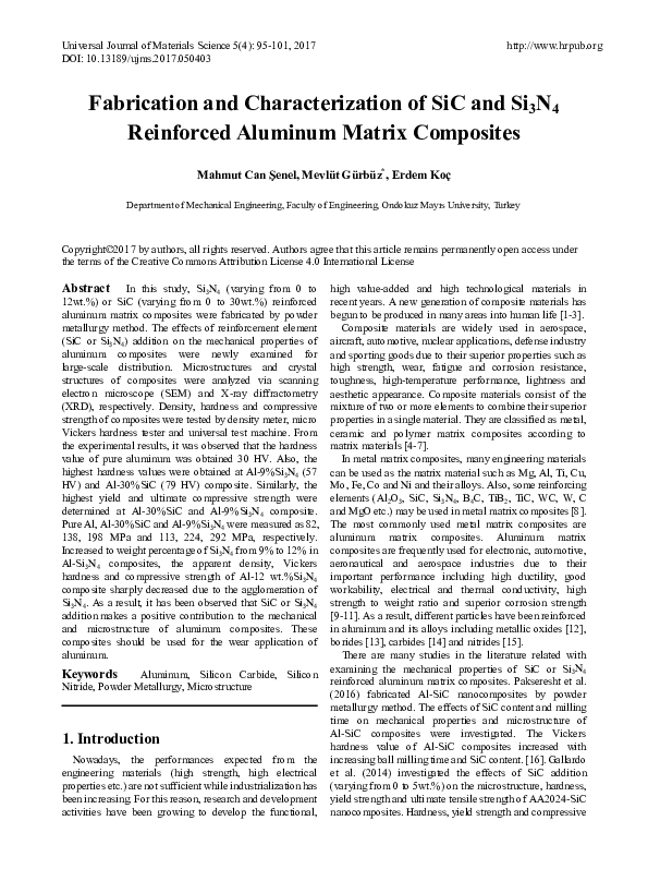 (PDF) Fabrication and Characterization of SiC and Si3N4 Reinforced ...