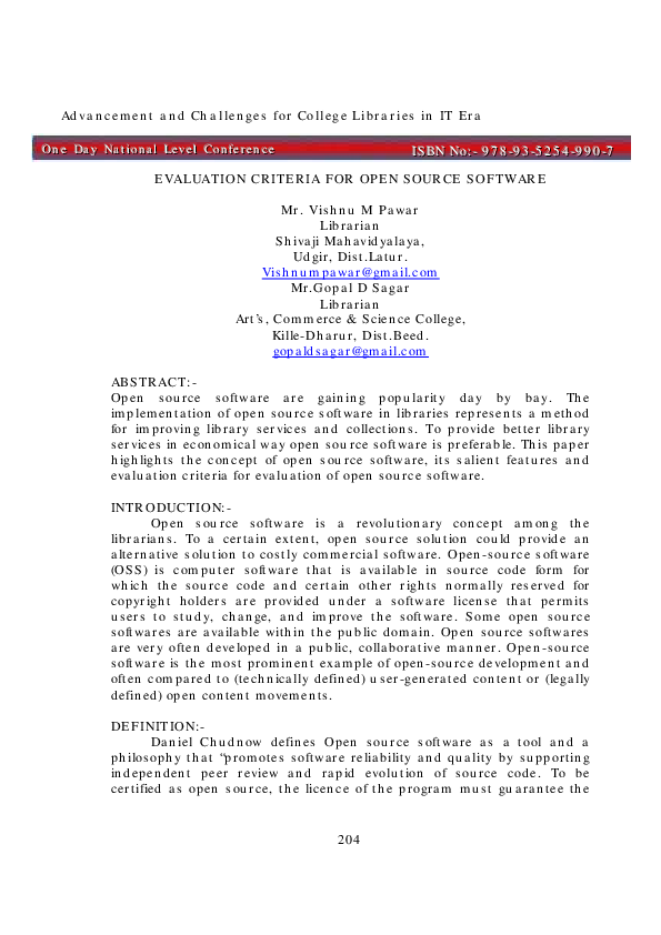 (PDF) Evaluation Criteria for Open Source Software