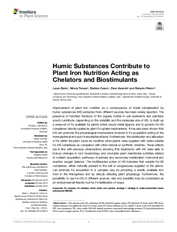 (PDF) Humic Substances Contribute to Plant Iron Nutrition Acting as ...