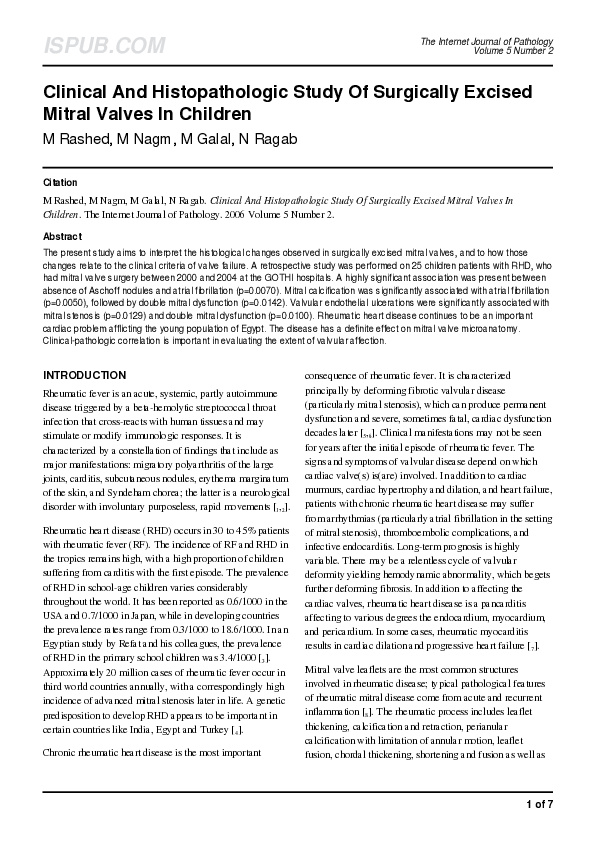 (PDF) Clinical And Histopathologic Study Of Surgically Excised Mitral ...